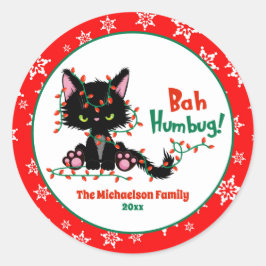 キュートおもしろいなクリスマスの不機嫌な猫 ラウンドシール