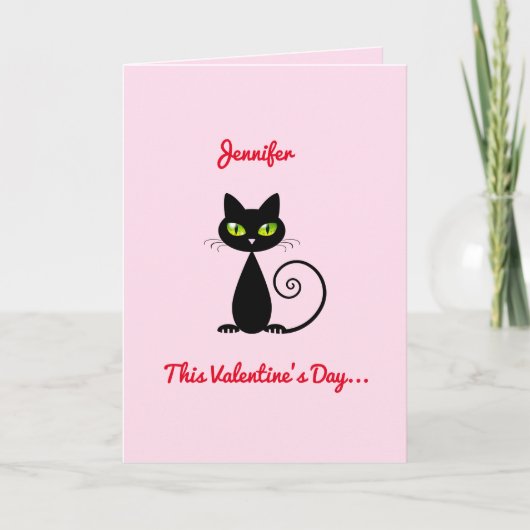 キュートおもしろいなバレンタインデーの黒猫の名前 カード (正面)