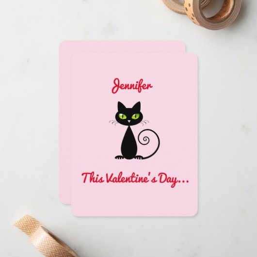 キュートおもしろいなバレンタインデーの黒猫の名前 ノートカード (正面/裏面インサイチュ)