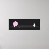 キュートおもしろいなピンクのバブルガムの鳥をワイヤーブラックに キャンバスプリント (正面)