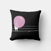 キュートおもしろいなピンクのバブルガムの鳥をワイヤーブラックに クッション (正面)