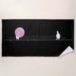 キュートおもしろいなピンクのバブルガムの鳥をワイヤーブラックに ビーチタオル