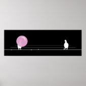 キュートおもしろいなピンクのバブルガムの鳥をワイヤーブラックに ポスター (正面)