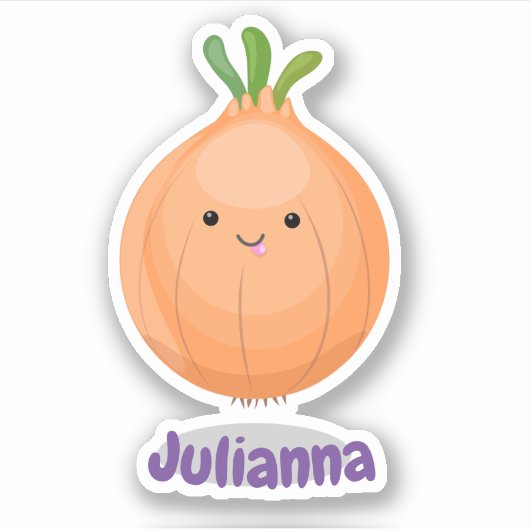 キュートおもしろいな茶色の玉ねぎ漫画イラストレーション シール (正面)