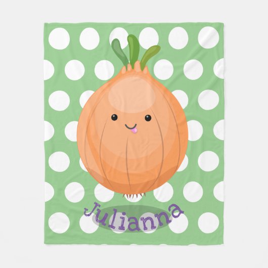 キュートおもしろいな茶色の玉ねぎ漫画イラストレーション フリースブランケット (正面)