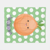 キュートおもしろいな茶色の玉ねぎ漫画イラストレーション フリースブランケット (正面(横))