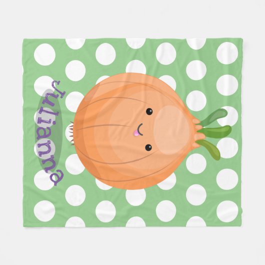 キュートおもしろいな茶色の玉ねぎ漫画イラストレーション フリースブランケット (正面(横))