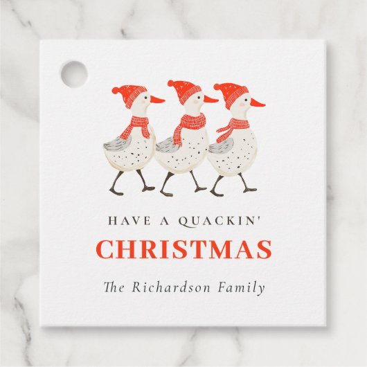 キュートおもしろいな赤い冬のクッキングクリスマスアヒル フェイバータグ (正面)