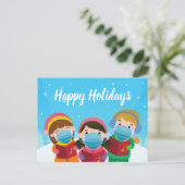 キュートおもしろいな顔マスクのクリスマス・カロリング シーズンポストカード (スタンド正面)