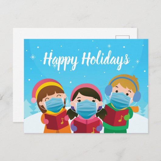 キュートおもしろいな顔マスクのクリスマス・カロリング シーズンポストカード (正面/裏面)