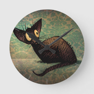 キュートおもしろいな黒猫アート ラウンド壁時計