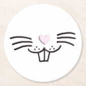 キュートおもしろいイースターバニー顔イラストレーション ラウンドペーパーコースター (正面)