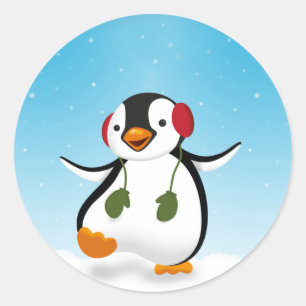 キュートおもしろいウィンターペンギン ラウンドシール