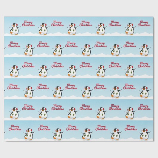 キュートおもしろいウィンターペンギン ラッピングペーパー (フラット)