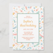 キュートおもしろいキッズ紙吹雪カラフルパステル誕生日 招待状 (正面)