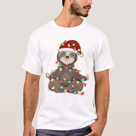 キュートおもしろいクリスマスのナマケモノ Tシャツ (正面)