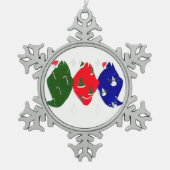 キュートおもしろいクリスマスツリーホリデーハリブントリオ スノーフレークピューターオーナメント (正面)