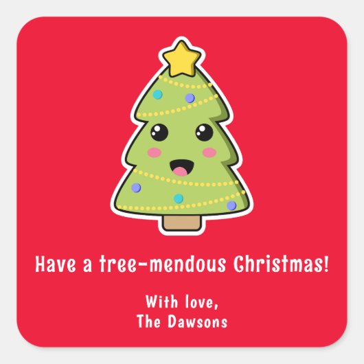 キュートおもしろいクリスマスツリー スクエアシール (正面)