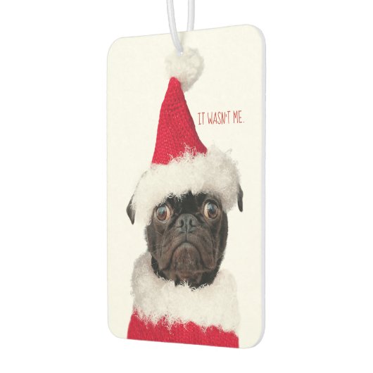 キュートおもしろいクリスマスブラックパグパピーサンタ カーエアーフレッシュナー (左)