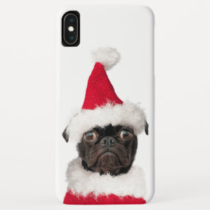 キュートおもしろいクリスマスブラックパグパピーサンタ iPhone XS MAXケース