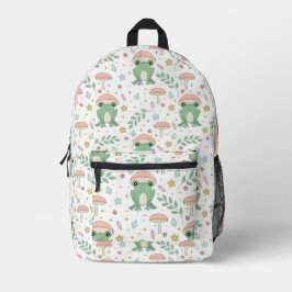 キュートおもしろいコテージコアエステティックフロッグマッシュルーム プリントバックパック