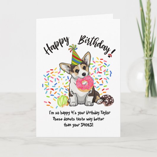 キュートおもしろいコルギドッグ誕生日カードドーナツ 招待状 (正面)
