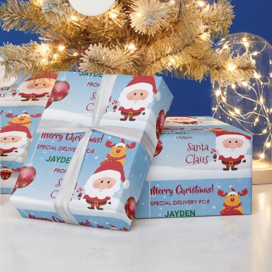 キュートおもしろいスペシャルデリバリーギフトサンタルドルフ ラッピングペーパー (クリスマス)