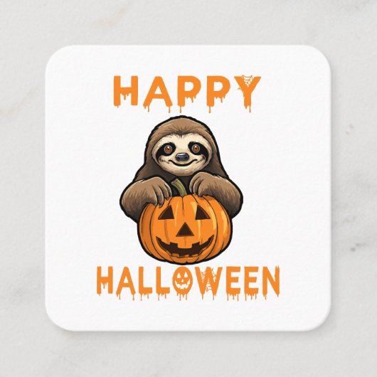 キュートおもしろいスロッスホールディングカボチャ スクエア名刺 (正面)