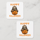 キュートおもしろいスロッスホールディングカボチャ スクエア名刺 (正面/裏面)