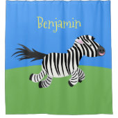 キュートおもしろいゼブラランニングイラストレーション シャワーカーテン (正面)