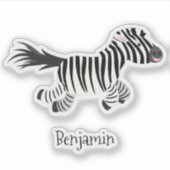 キュートおもしろいゼブラランニングイラストレーション シール (正面)