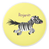 キュートおもしろいゼブラランニングイラストレーション セラミックノブ (正面)