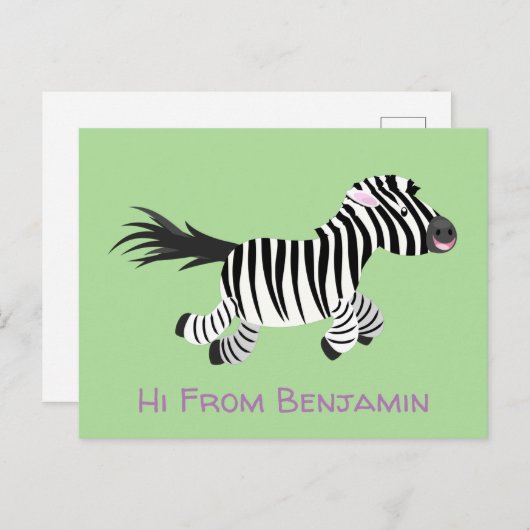 キュートおもしろいゼブラランニングイラストレーション ポストカード (正面/裏面)