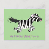 キュートおもしろいゼブラランニングイラストレーション ポストカード (正面)