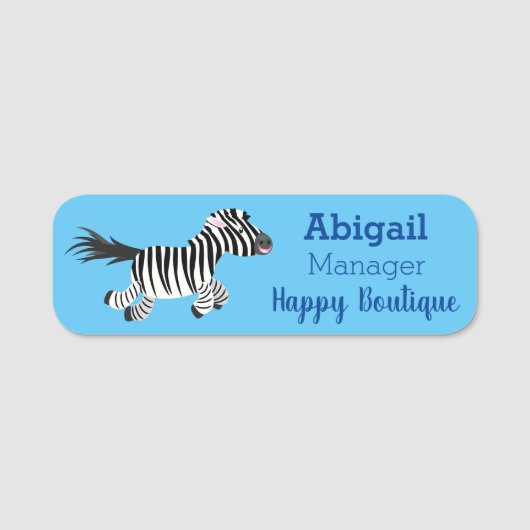 キュートおもしろいゼブラランニングイラストレーション 名札 (正面)