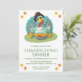 キュートおもしろいターキーサンクスギビングディナーパーティー招待状 招待状 (スタンド正面)