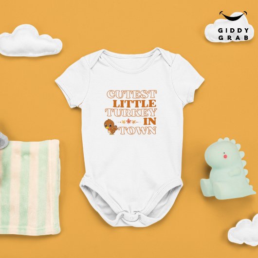 キュートおもしろいターキーサンクスギビングホリデー引用文 ベビーボディスーツ