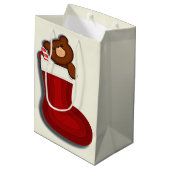 キュートおもしろいテディベアストッキングクリスマス ミディアムペーパーバッグ (裏面アングル)