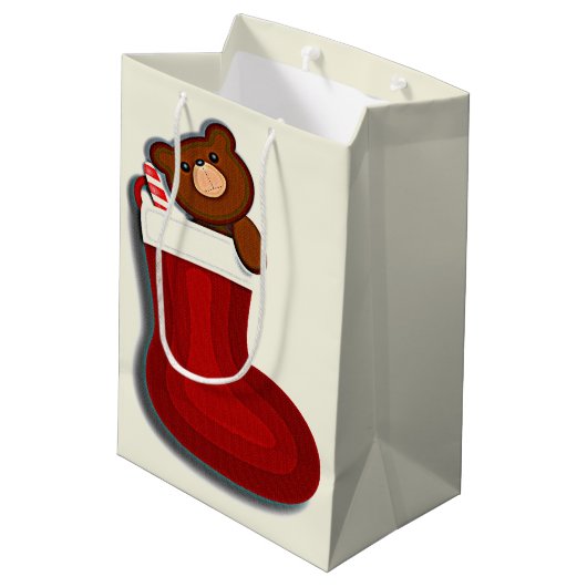 キュートおもしろいテディベアストッキングクリスマス ミディアムペーパーバッグ (裏面アングル)