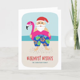 キュートおもしろいトロピカルビーチサンタプールフロートホリデー シーズンカード