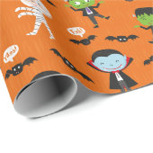 キュートおもしろいドラキュラハロウィーンヴァンパイアオンオレンジ ラッピングペーパー (ロールコーナー)