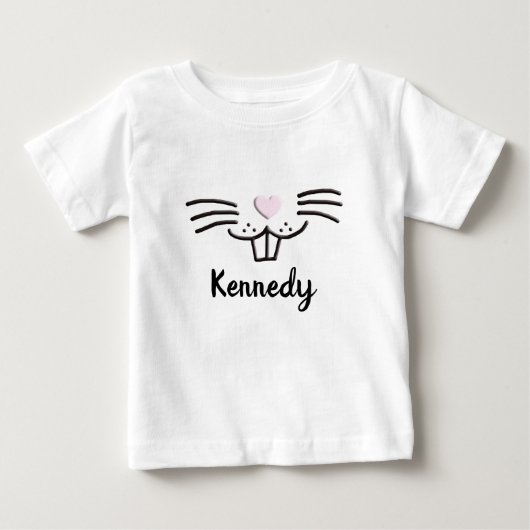 キュートおもしろいバニー顔名前をカスタムするイースターエッグ狩り ベビーTシャツ (正面)