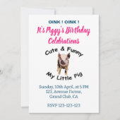 キュートおもしろいピッグの誕生日ファーム動物パーティー 招待状 (正面)