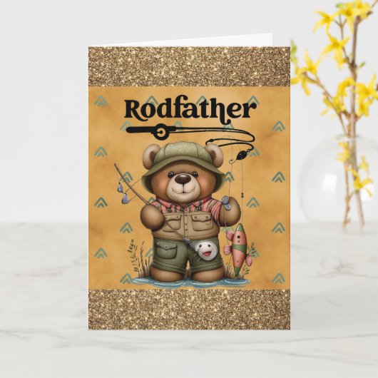 キュートおもしろいファーズデイ魚釣りベア カード (黄色い花)