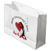 キュートおもしろいペンギンハートバレンタインデー ラージペーパーバッグ (正面アングル)