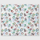 キュートおもしろいペンギン冬スポーツのクリスマス ラッピングペーパー (フラット)