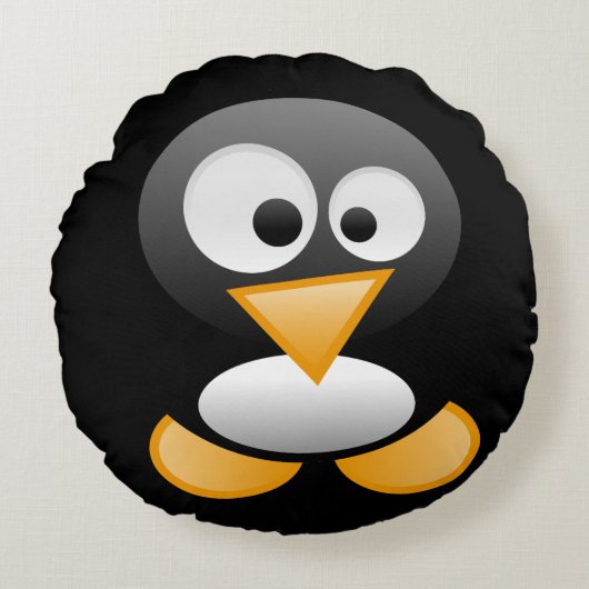 キュートおもしろいペンギン・モノグラム・アート ラウンドクッション (正面)