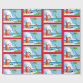 キュートおもしろいモダンビーチサンタデザインパターン ラッピングペーパー (フラット)