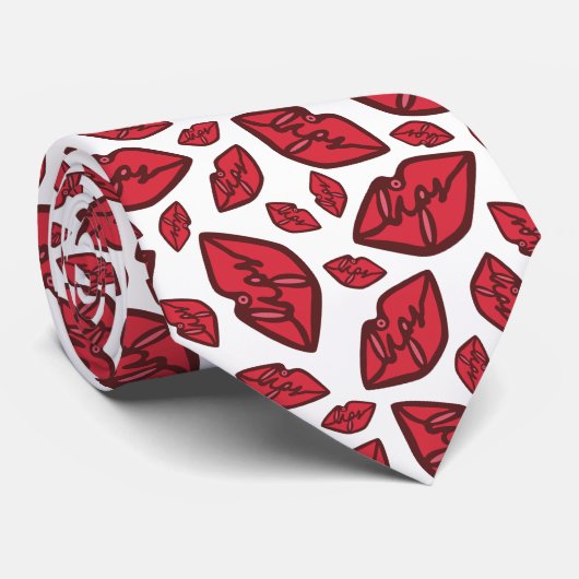 キュートおもしろいリップ模様(白) ネクタイ (ロール)