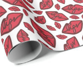 キュートおもしろいリップ模様（白） ラッピングペーパー (ロールコーナー)